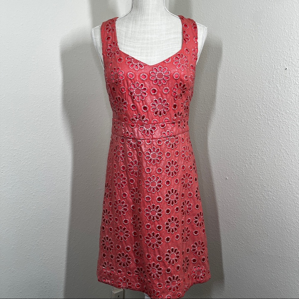 Anthropologie Coral Eyelet Midi Dress